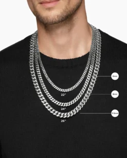 Curb Chain Necklace 18K White Gold with Emeralds, 11.5mm