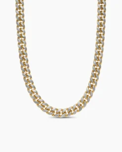 Curb Chain Necklace 18K Yellow Gold with Meteorite, 11.5mm