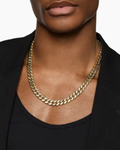 Curb Chain Necklace 18K Yellow Gold with Meteorite, 11.5mm
