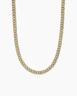 Curb Chain Necklace 18K Yellow Gold with Diamonds, 8mm