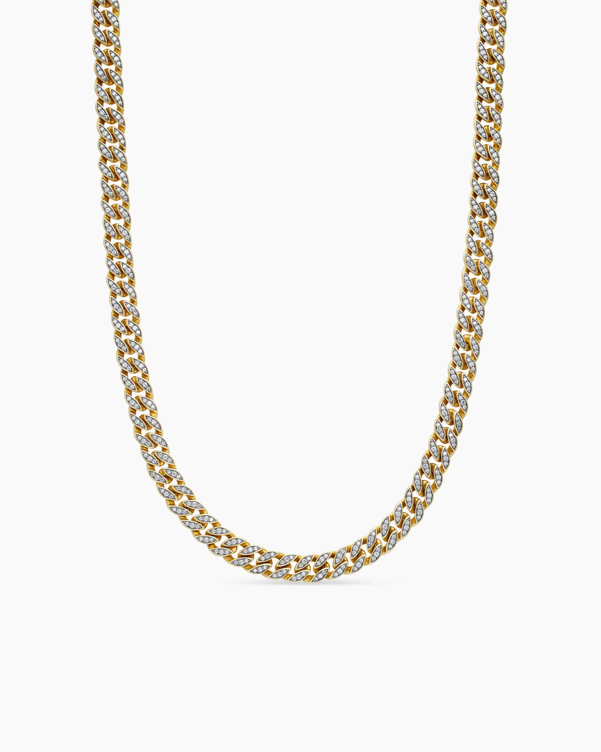 Curb Chain Necklace 18K Yellow Gold with Diamonds, 8mm