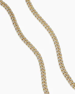 Curb Chain Necklace 18K Yellow Gold with Diamonds, 8mm