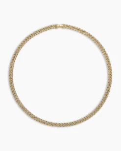 Curb Chain Necklace 18K Yellow Gold with Diamonds, 8mm