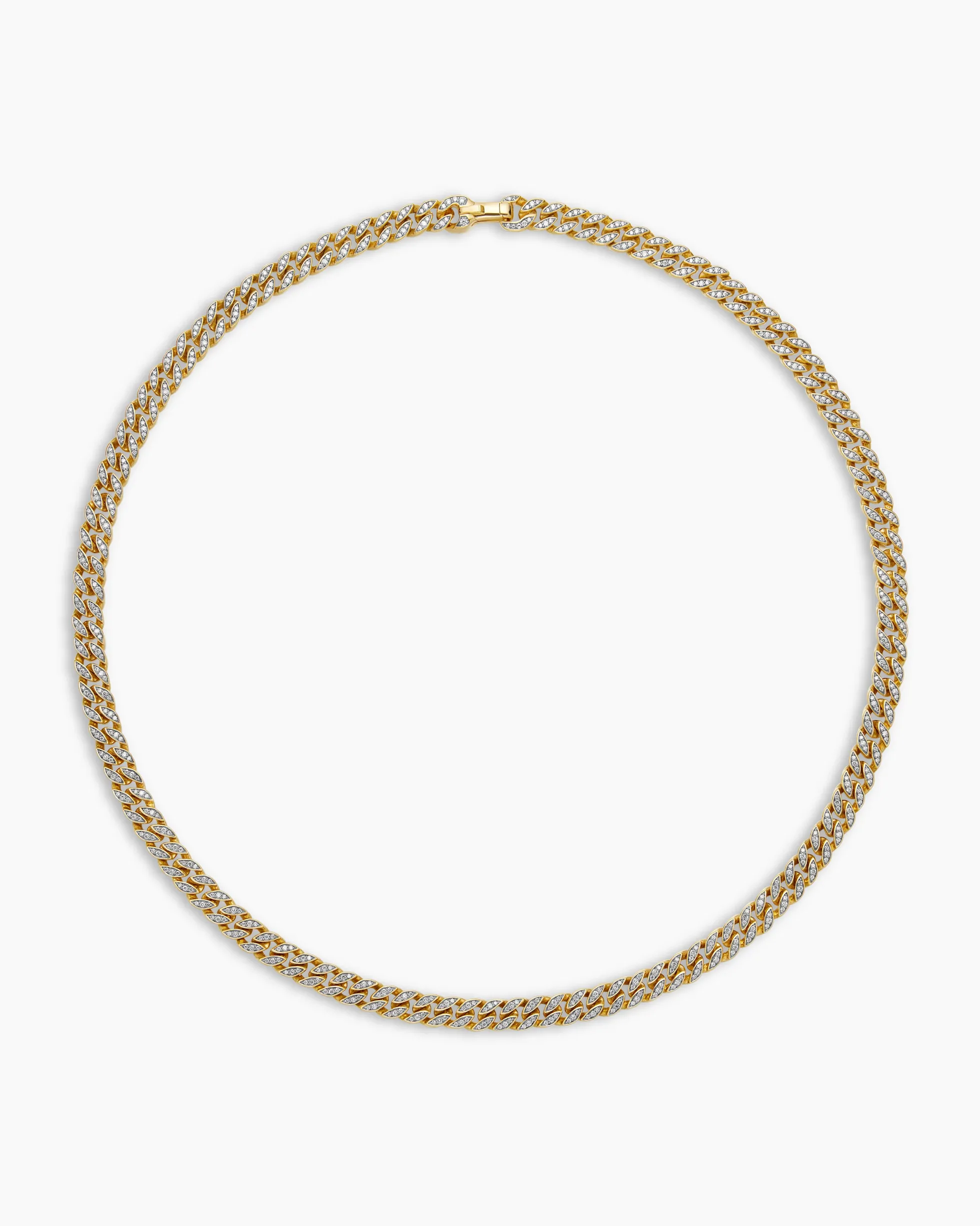 Curb Chain Necklace 18K Yellow Gold with Diamonds, 8mm