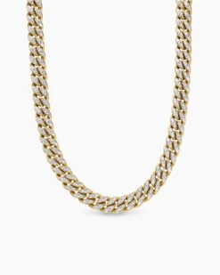 Curb Chain Necklace 18K Yellow Gold with Diamonds, 11.5mm
