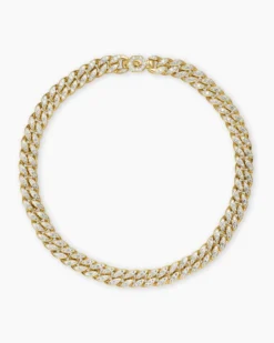 Curb Chain Necklace 18K Yellow Gold with Diamonds, 11.5mm