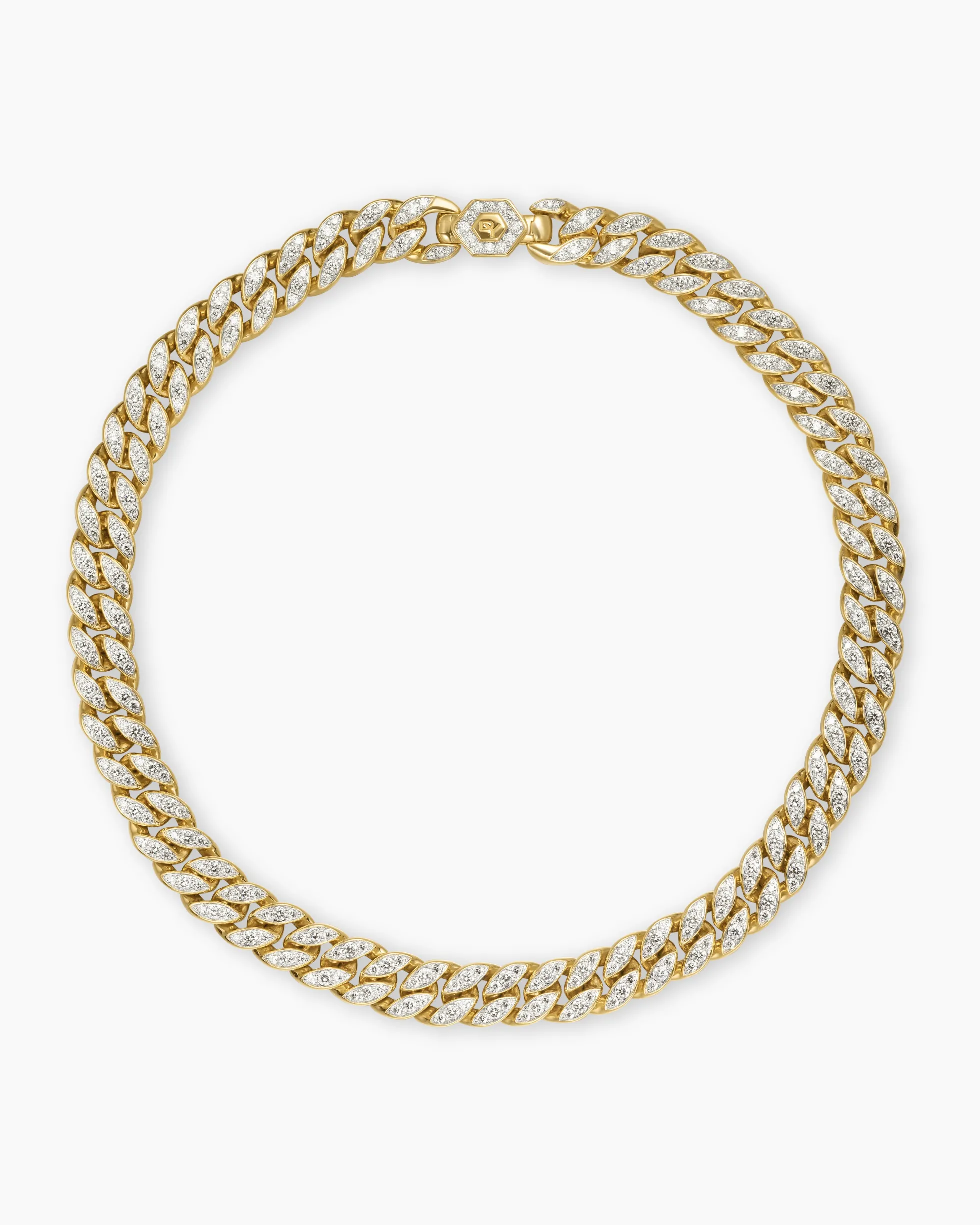 Curb Chain Necklace 18K Yellow Gold with Diamonds, 11.5mm