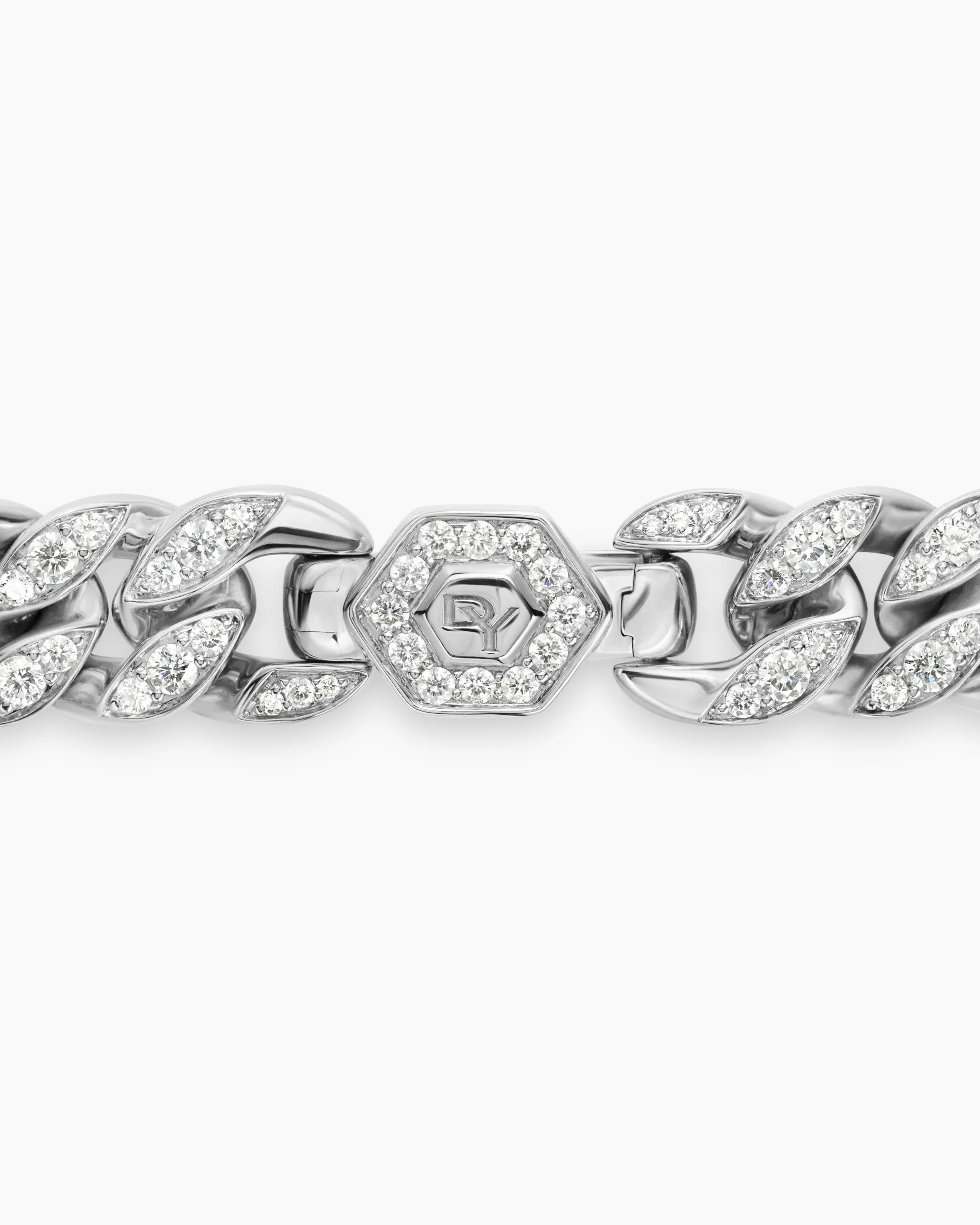 Curb Chain Necklace Platinum with Diamonds, 11.5mm