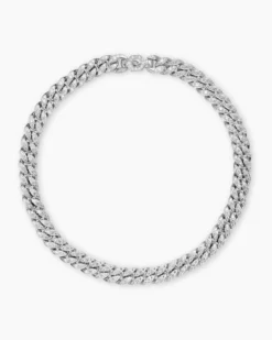 Curb Chain Necklace Platinum with Diamonds, 11.5mm
