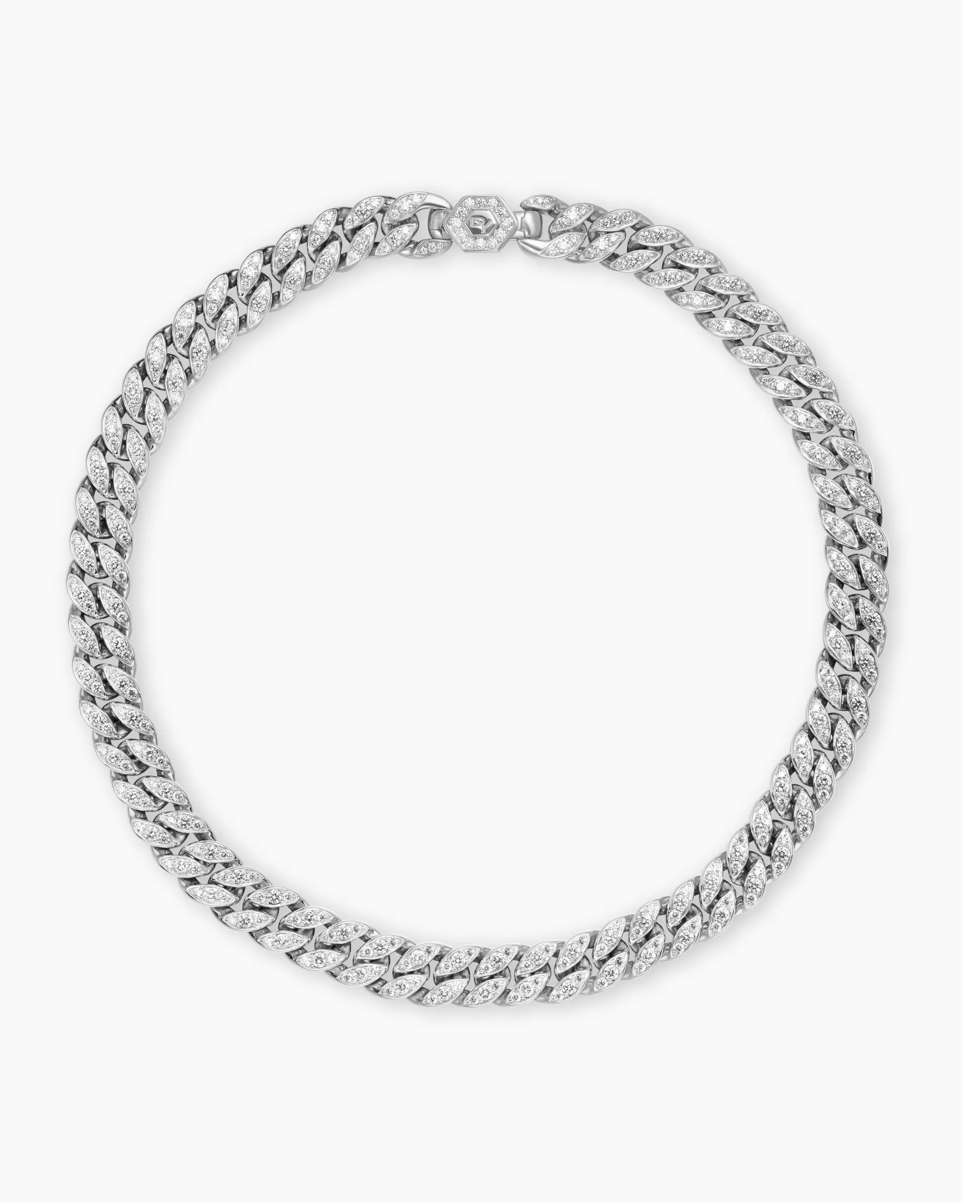 Curb Chain Necklace Platinum with Diamonds, 11.5mm