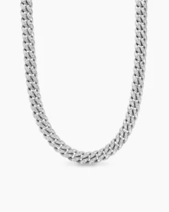 Curb Chain Necklace Platinum with Diamonds, 11.5mm