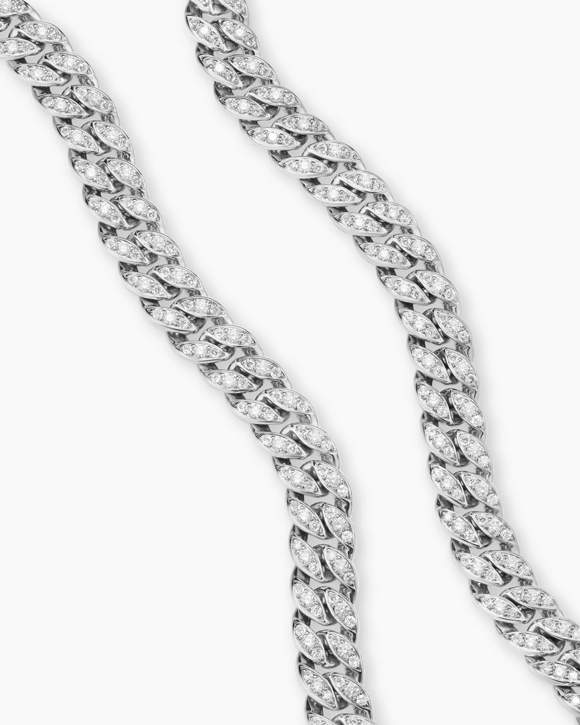 Curb Chain Necklace Platinum with Diamonds, 11.5mm