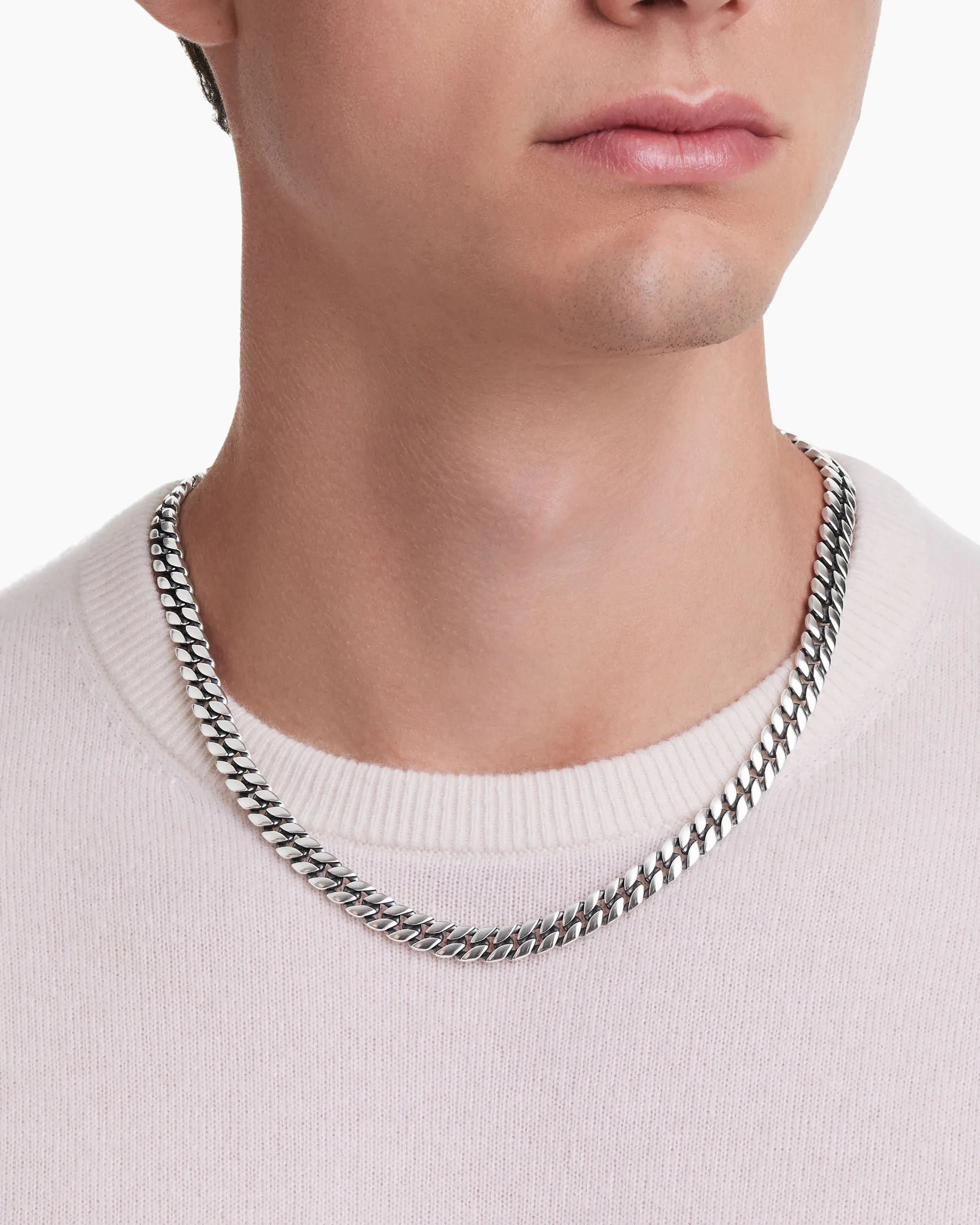 Curb Chain Necklace Sterling Silver, 8mm