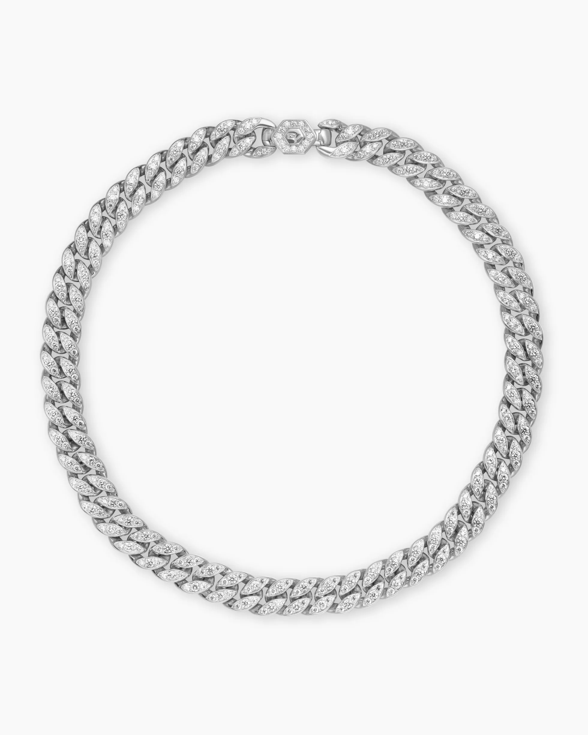 Curb Chain Necklace Sterling Silver with Diamonds, 11.5mm
