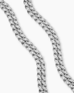 Curb Chain Necklace Sterling Silver with Diamonds, 11.5mm