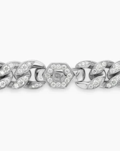 Curb Chain Necklace Sterling Silver with Diamonds, 11.5mm