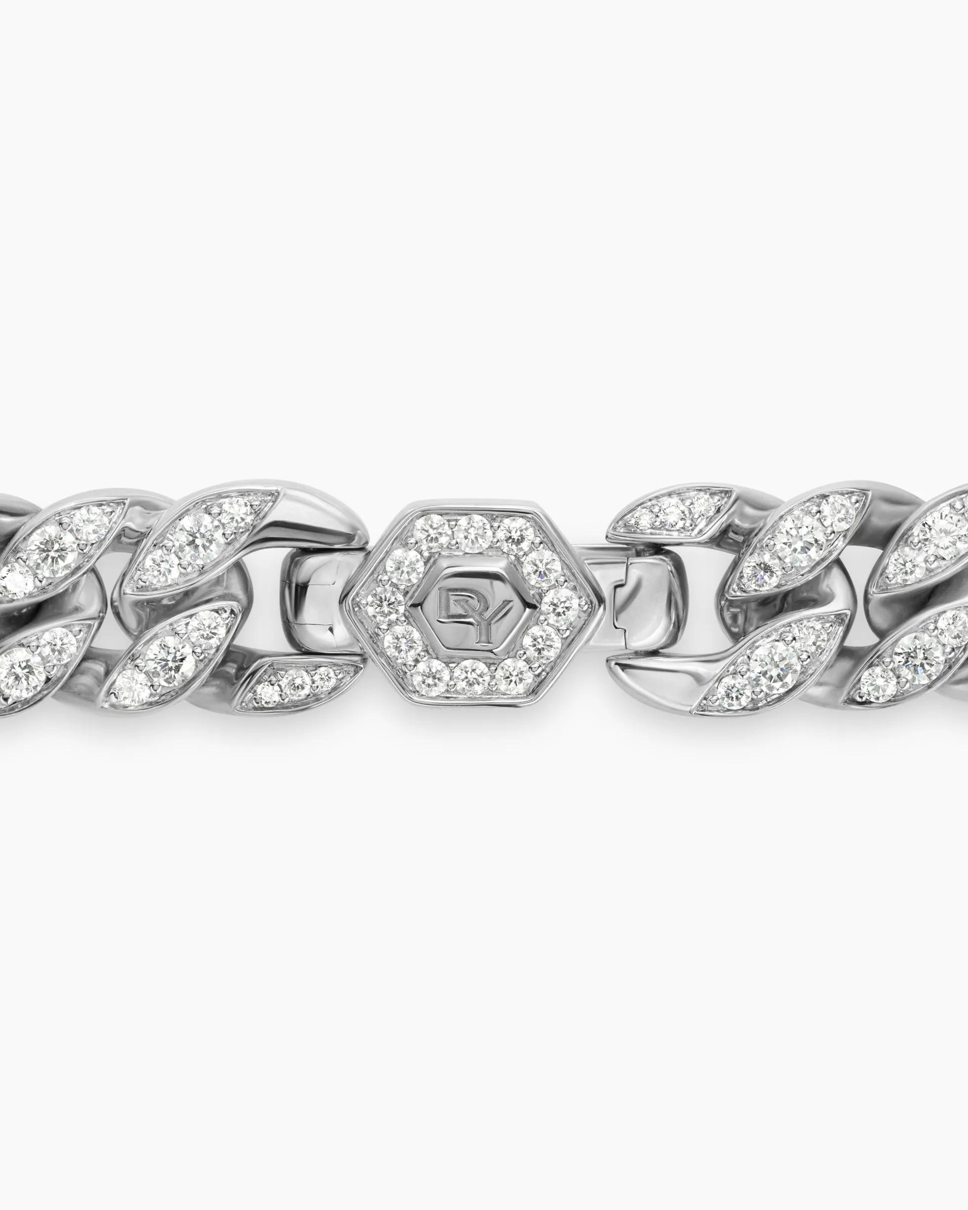Curb Chain Necklace Sterling Silver with Diamonds, 11.5mm