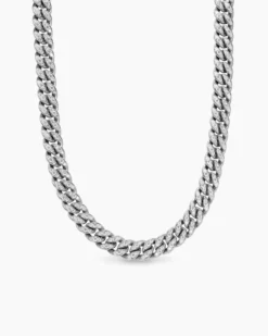 Curb Chain Necklace Sterling Silver with Diamonds, 11.5mm