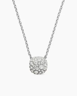 Cushion Pendant Necklace 18K White Gold with Diamonds, 8mm