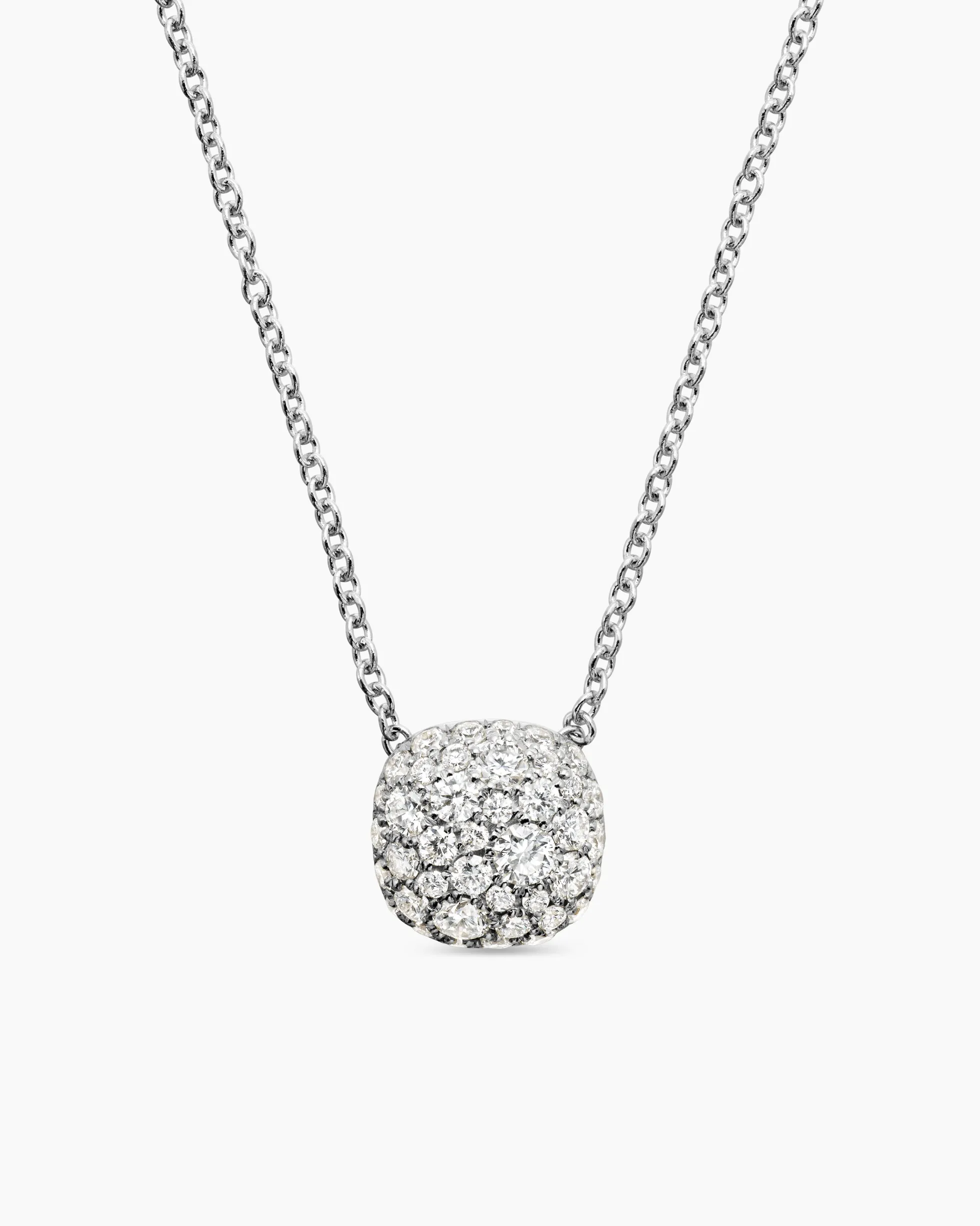 Cushion Pendant Necklace 18K White Gold with Diamonds, 8mm