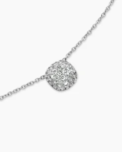 Cushion Pendant Necklace 18K White Gold with Diamonds, 8mm