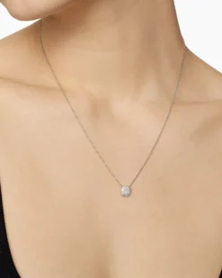 Cushion Pendant Necklace 18K White Gold with Diamonds, 8mm