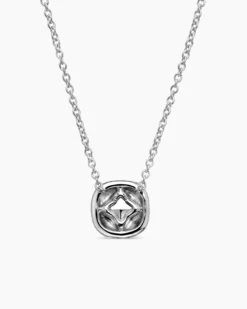 Cushion Pendant Necklace 18K White Gold with Diamonds, 8mm