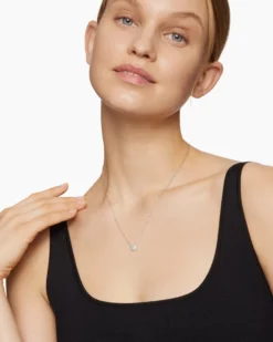 Cushion Pendant Necklace 18K White Gold with Diamonds, 8mm