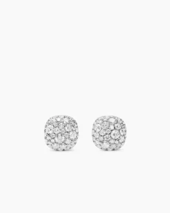 Cushion Stud Earrings 18K White Gold with Diamonds, 8mm