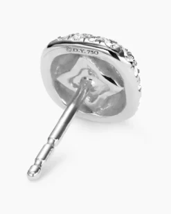 Cushion Stud Earrings 18K White Gold with Diamonds, 8mm