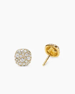 Cushion Stud Earrings 18K Yellow Gold with Diamonds, 8mm