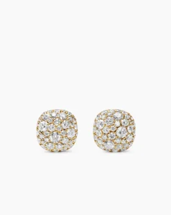 Cushion Stud Earrings 18K Yellow Gold with Diamonds, 8mm