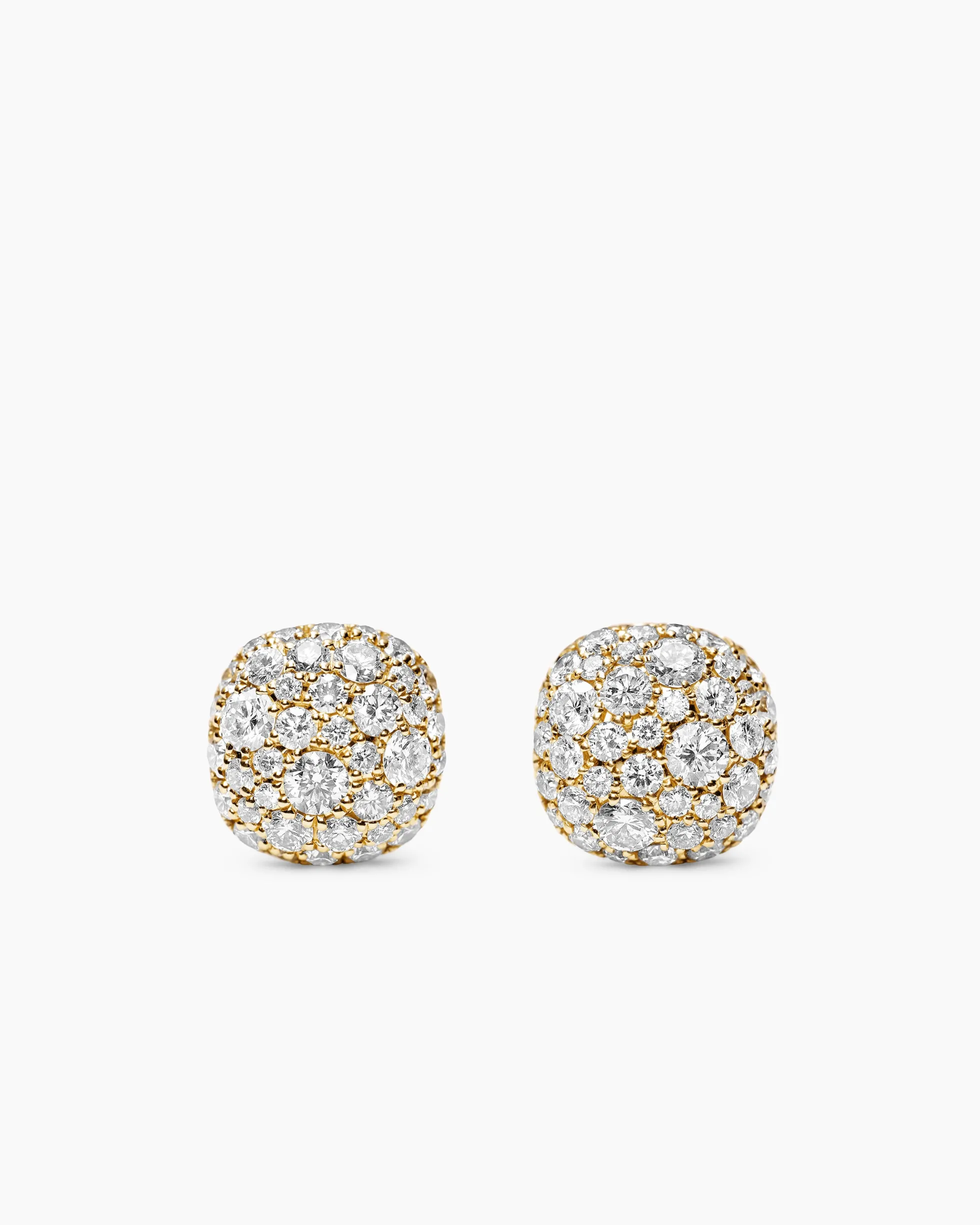 Cushion Stud Earrings 18K Yellow Gold with Diamonds, 8mm