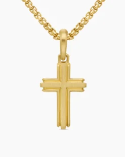 Deco Cross Pendant 18K Yellow Gold, 27mm