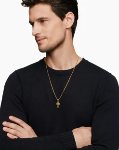 Deco Cross Pendant 18K Yellow Gold, 27mm