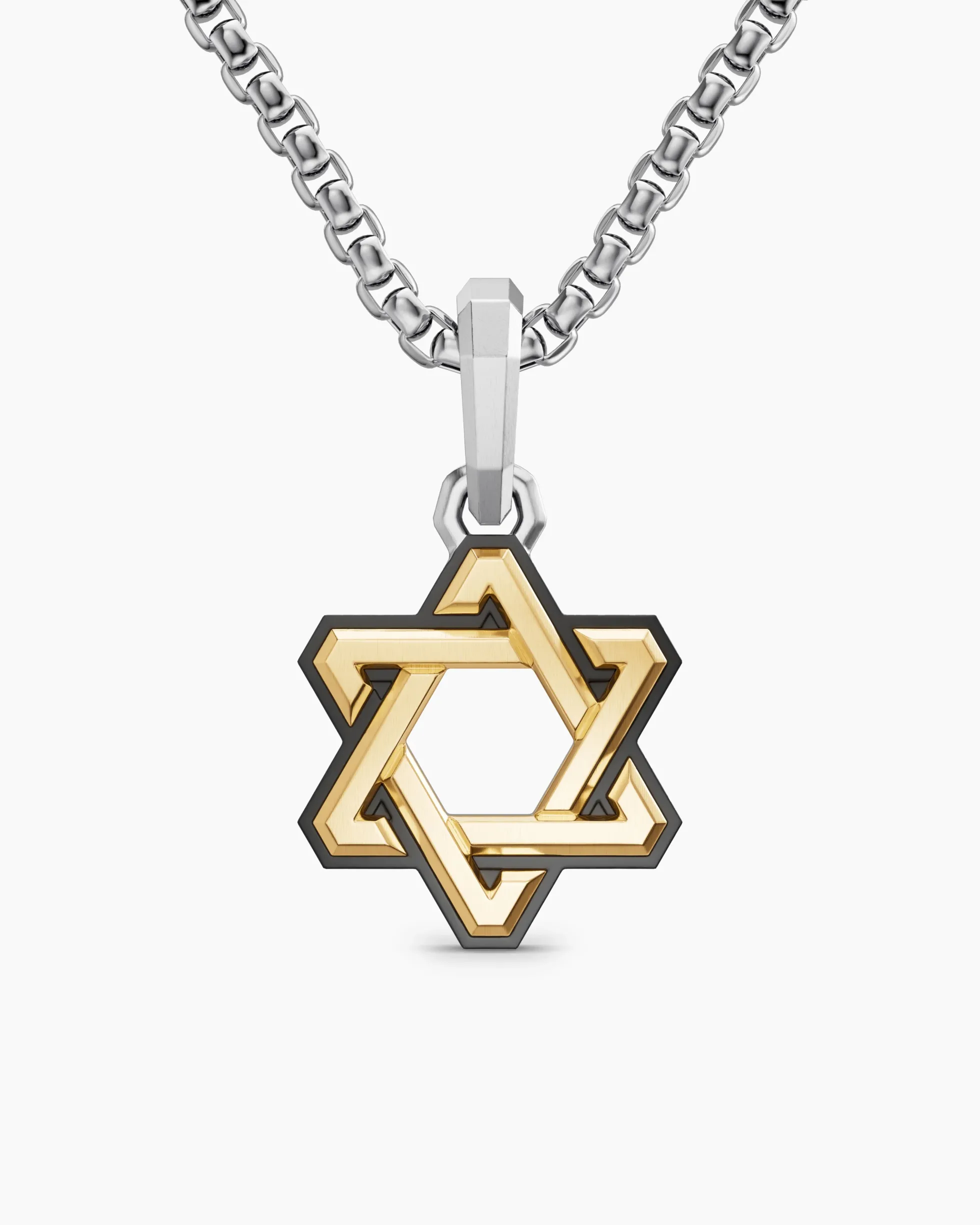 Deco Star of David Amulet Sterling Silver with 14K Yellow Gold, 19.5mm