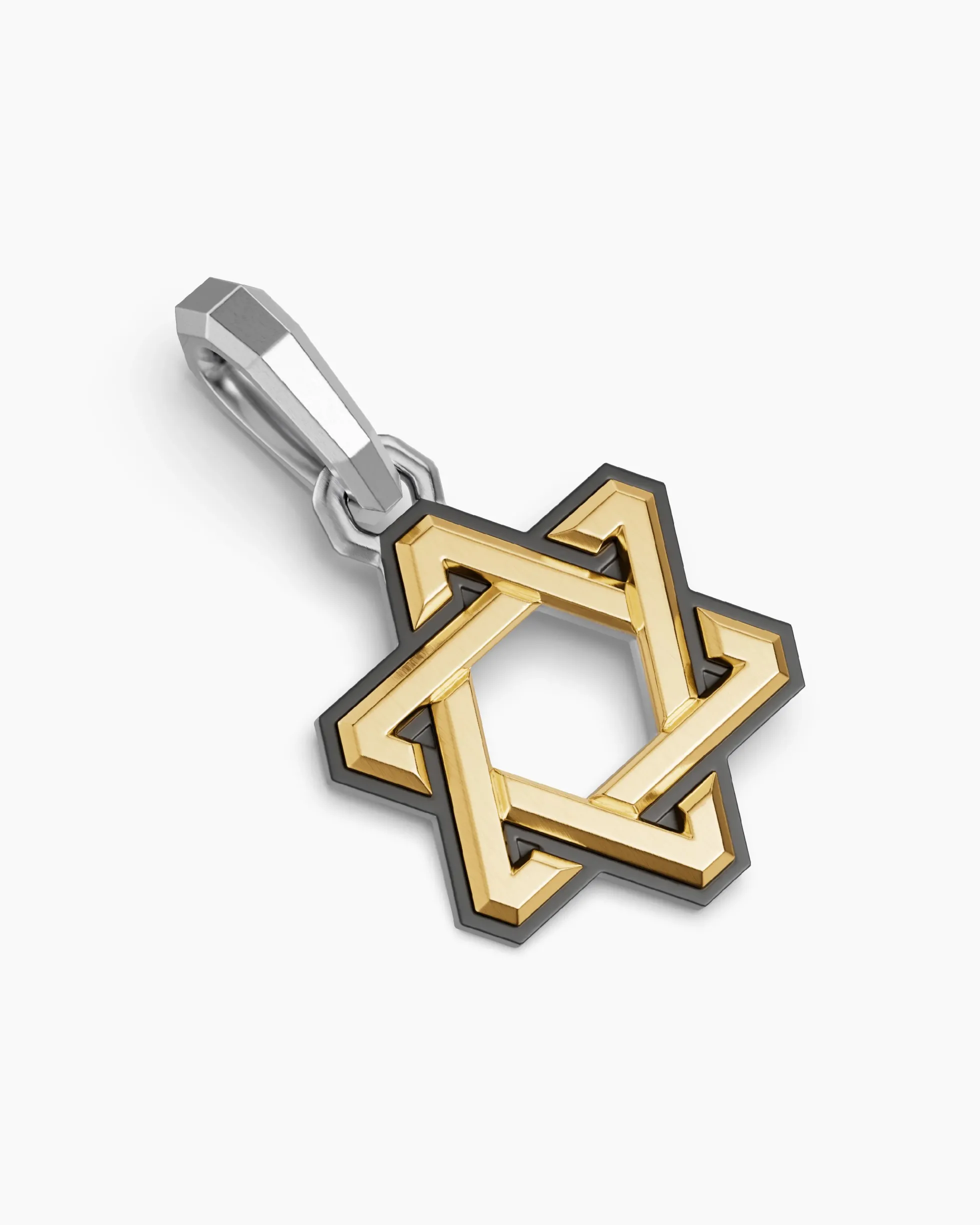Deco Star of David Amulet Sterling Silver with 14K Yellow Gold, 19.5mm
