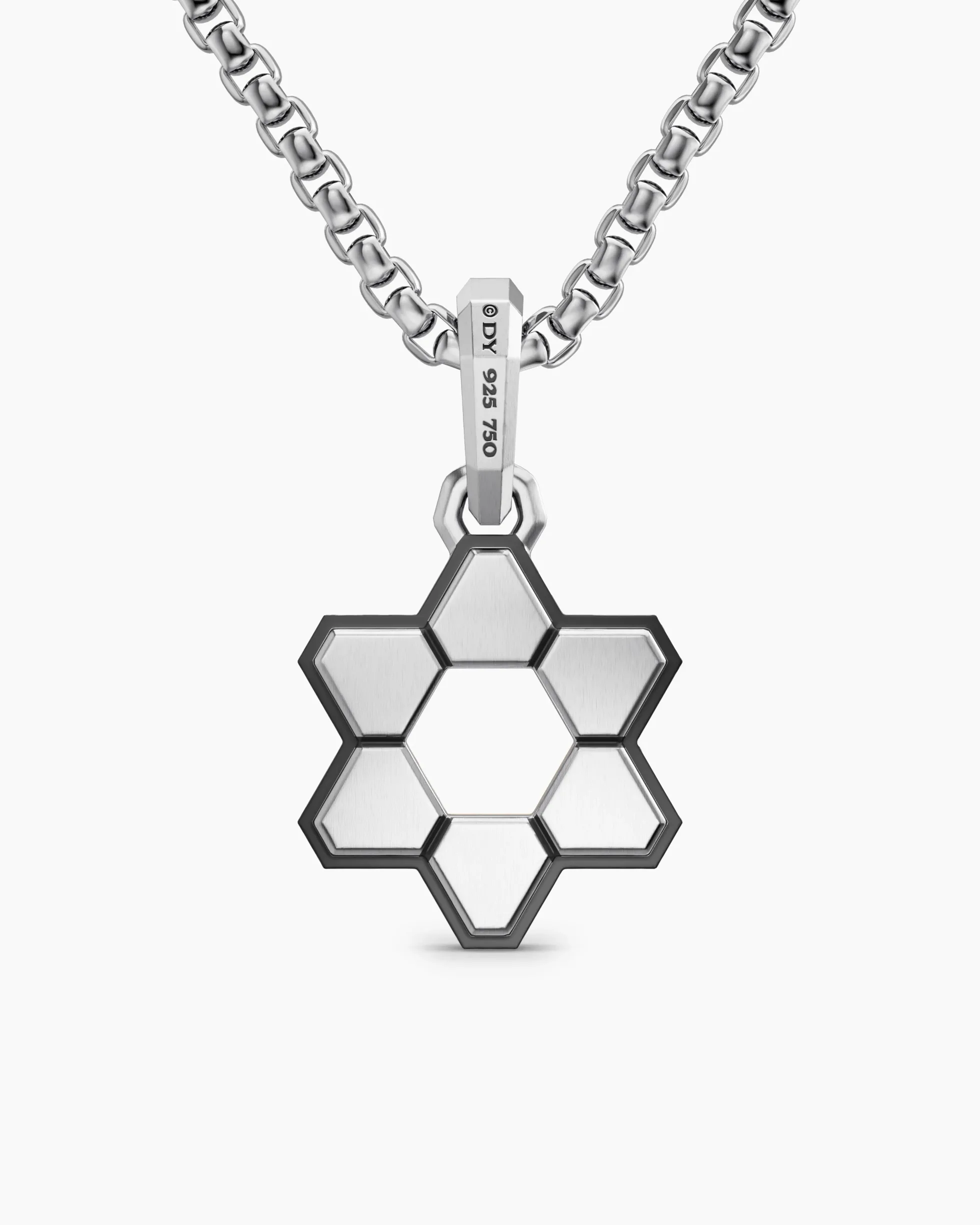 Deco Star of David Amulet Sterling Silver with 14K Yellow Gold, 19.5mm