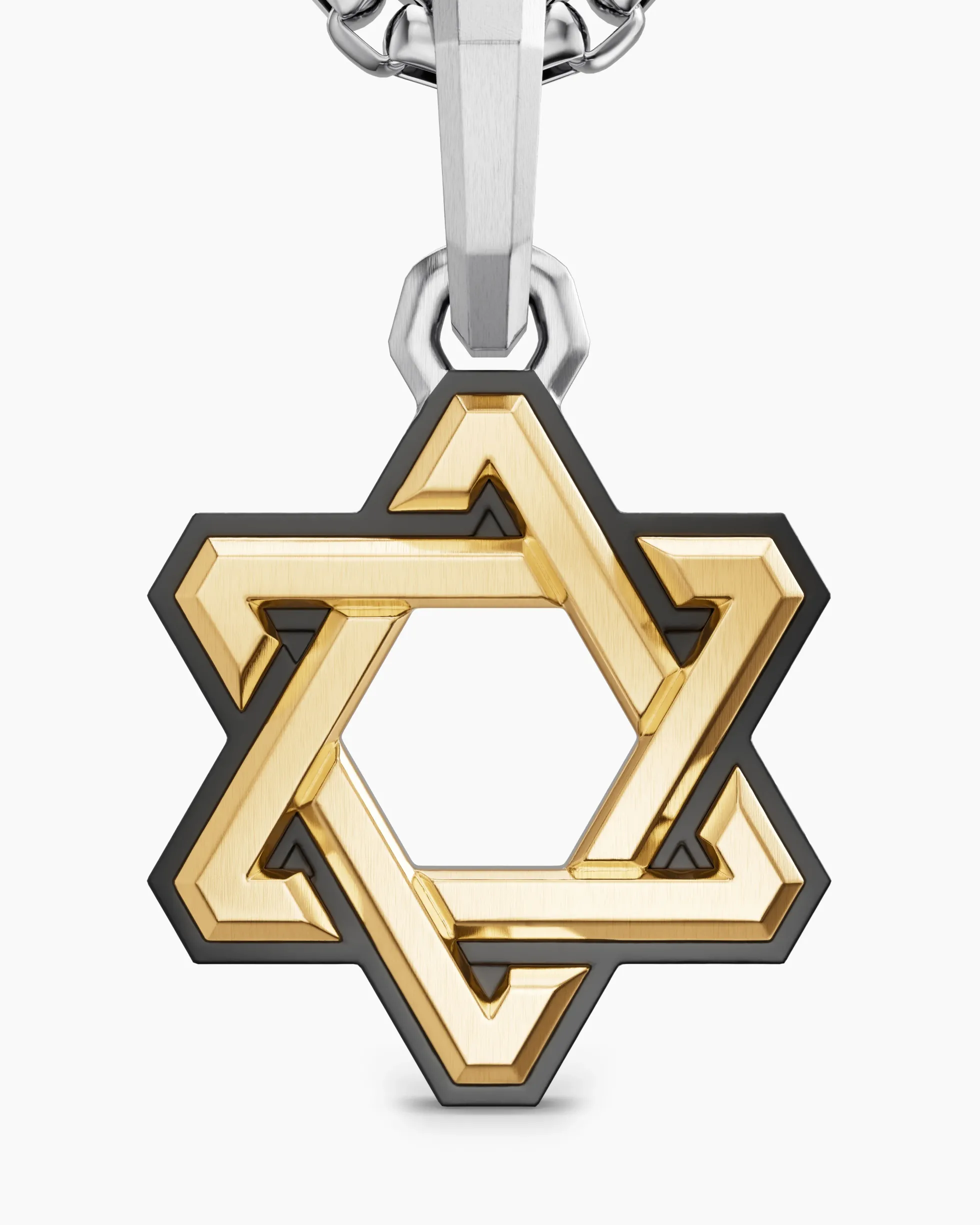Deco Star of David Amulet Sterling Silver with 14K Yellow Gold, 19.5mm