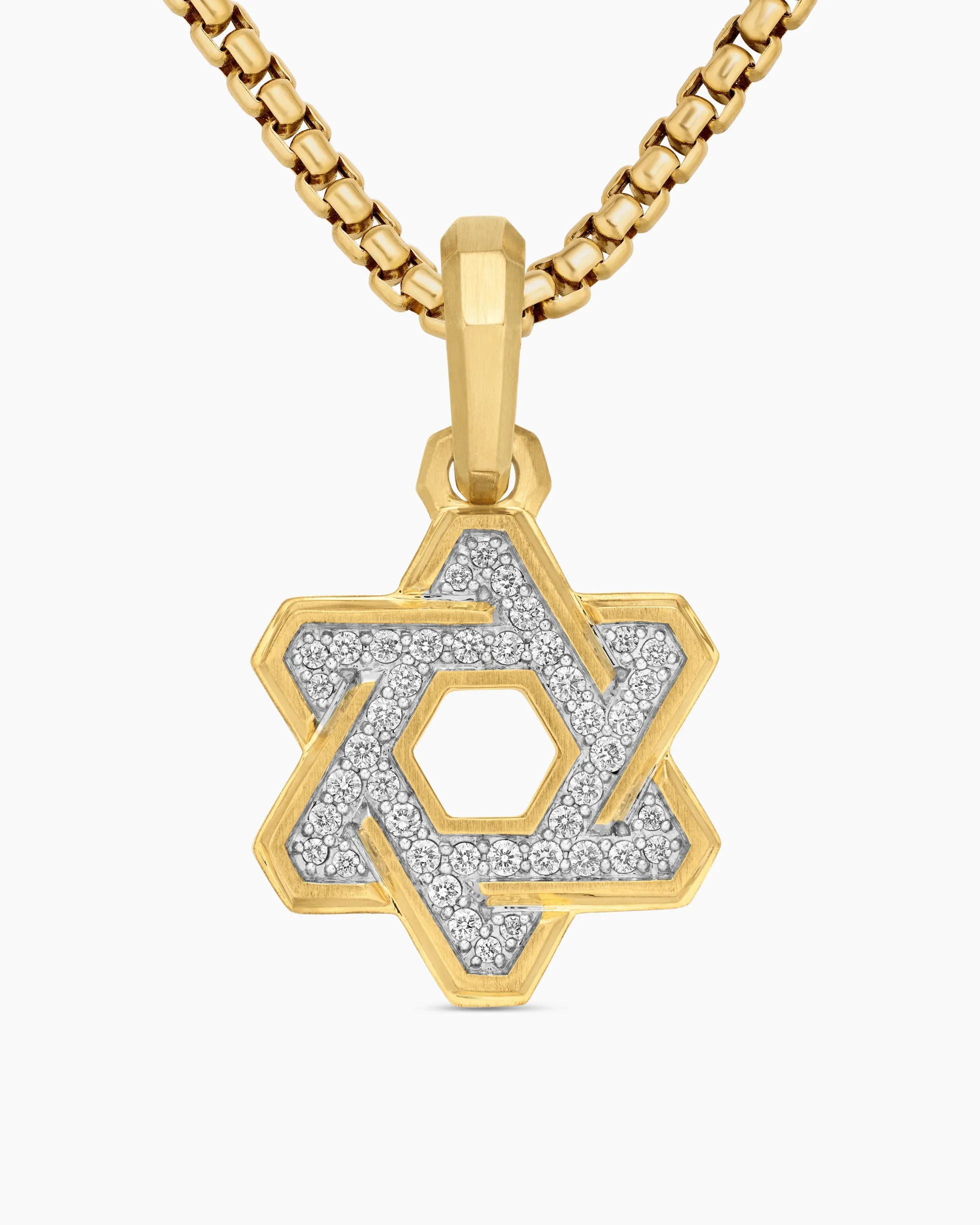 Deco Star of David Pendant 18K Yellow Gold with Diamonds, 19.5mm