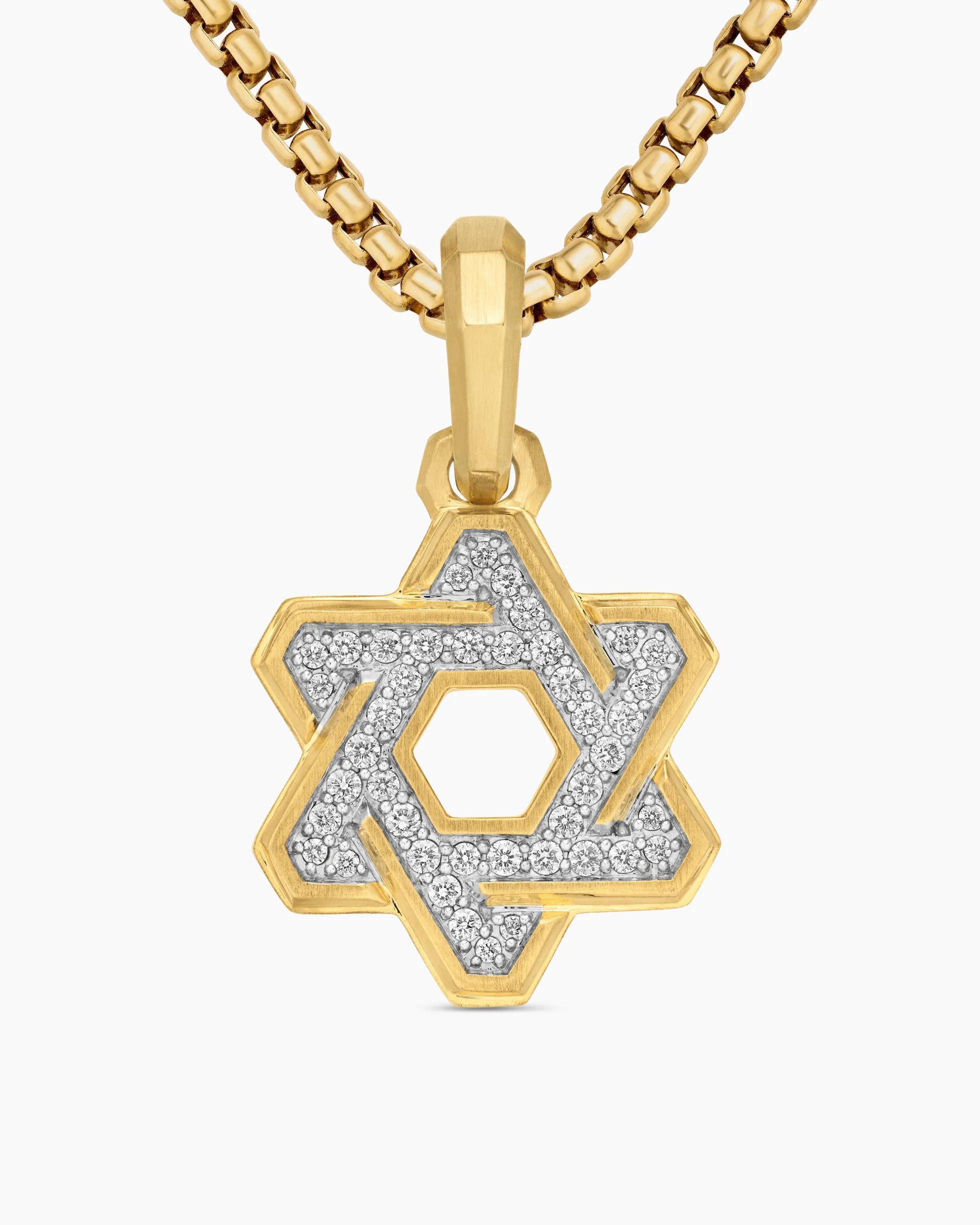 Deco Star of David Pendant 18K Yellow Gold with Diamonds, 19.5mm