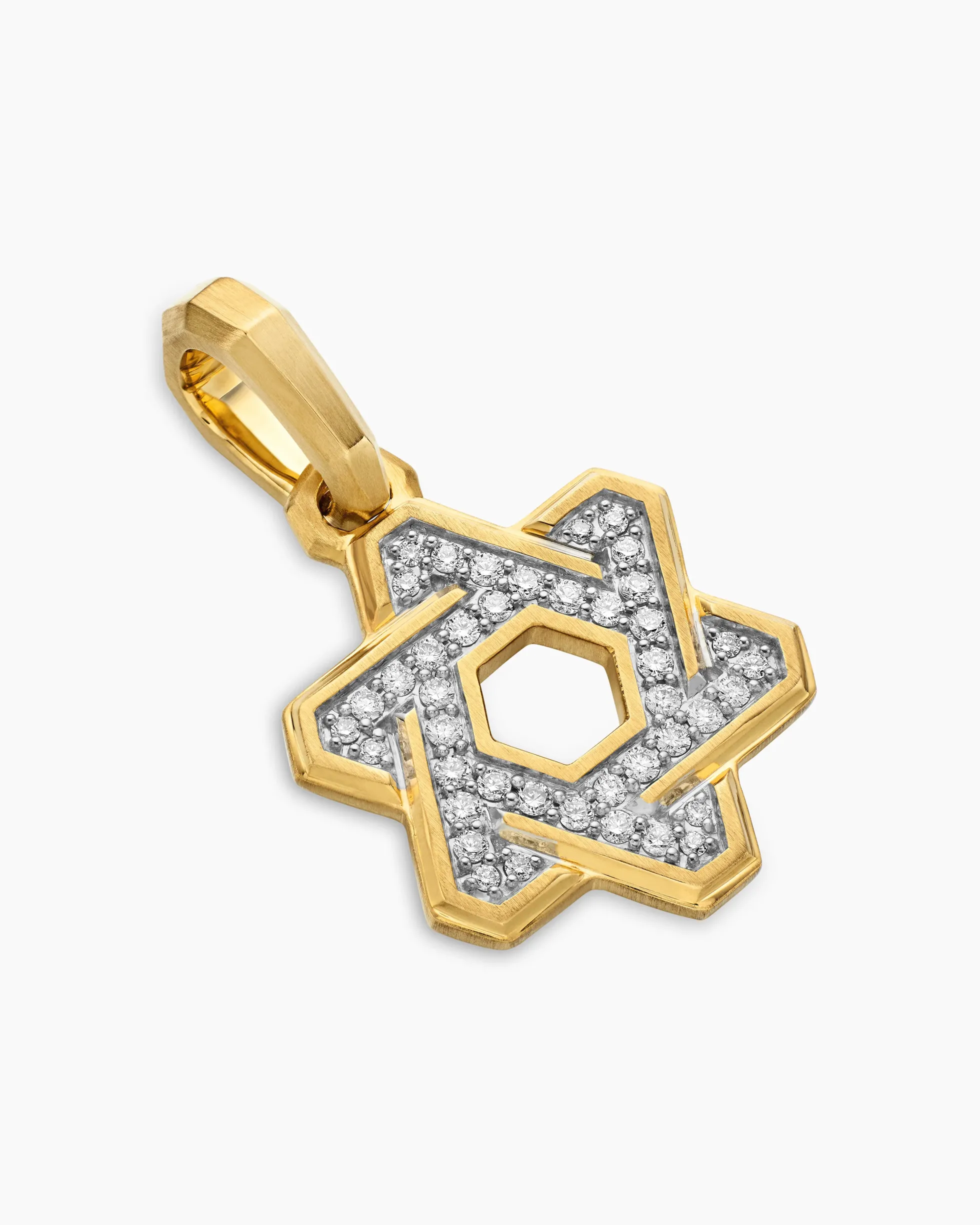 Deco Star of David Pendant 18K Yellow Gold with Diamonds, 19.5mm
