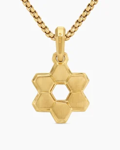 Deco Star of David Pendant 18K Yellow Gold with Diamonds, 19.5mm