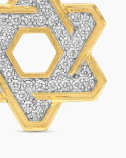 Deco Star of David Pendant 18K Yellow Gold with Diamonds, 19.5mm