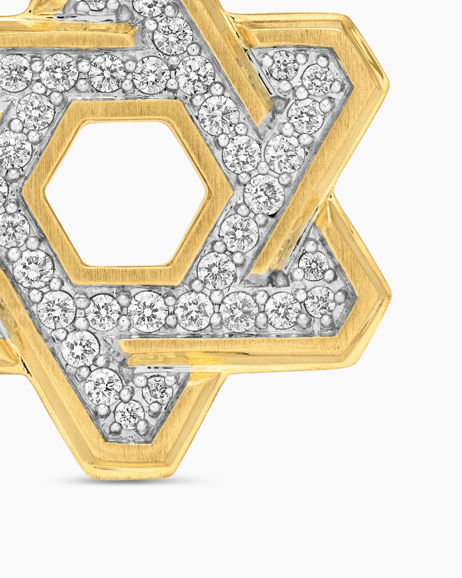 Deco Star of David Pendant 18K Yellow Gold with Diamonds, 19.5mm