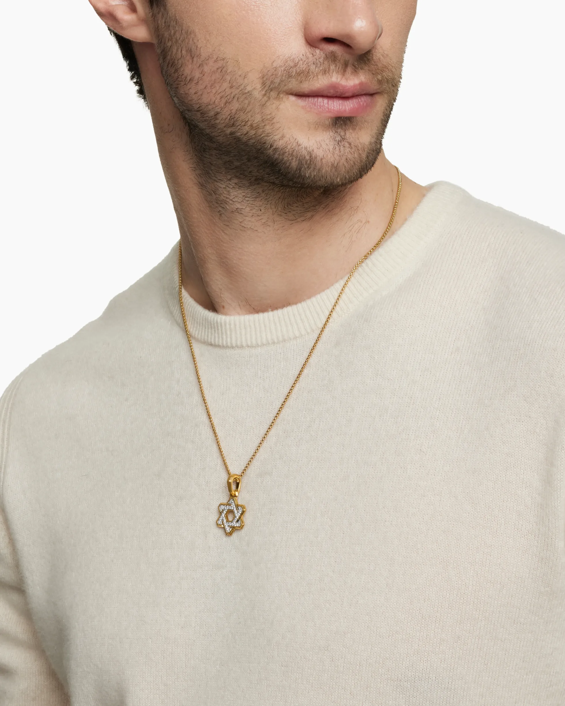 Deco Star of David Pendant 18K Yellow Gold with Diamonds, 19.5mm
