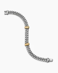 Double Box Chain Bracelet Sterling Silver with 18K Yellow Gold, 10.5mm