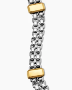 Double Box Chain Bracelet Sterling Silver with 18K Yellow Gold, 10.5mm