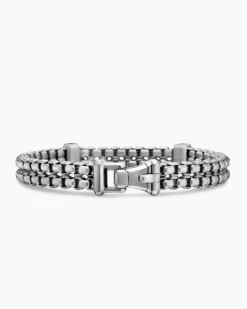 Double Box Chain Bracelet Sterling Silver with 18K Yellow Gold, 10.5mm