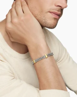 Double Box Chain Bracelet Sterling Silver with 18K Yellow Gold, 10.5mm